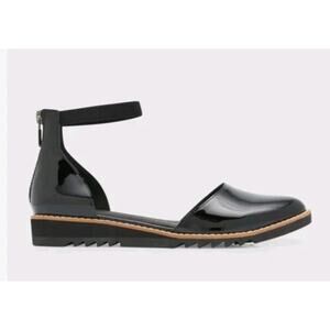 Eileen Fisher Glossy Black Ankle Strap Flats